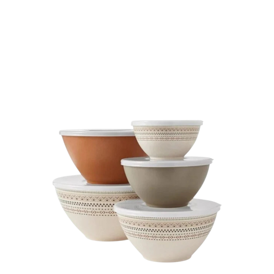 Bamboo Melamine Mixing Bowls With Lids - 10 Pieces
