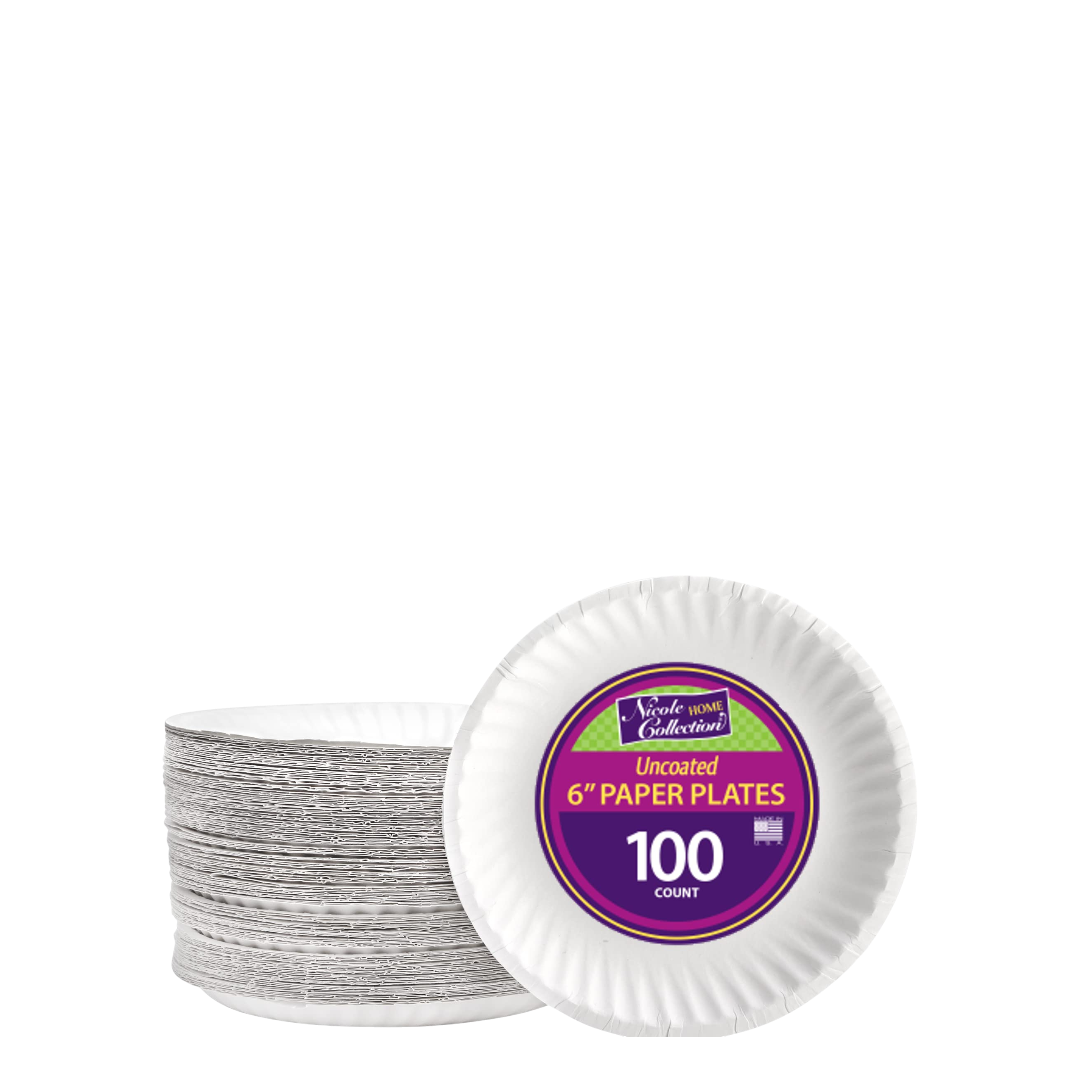 Nicole Home Collection Uncoated Paper Plates - 100 Count, 6"