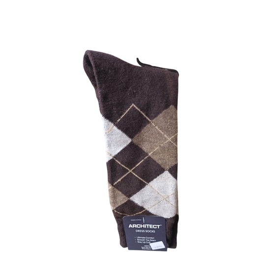 Dress socks- Dark brown w/design - 1 Pair