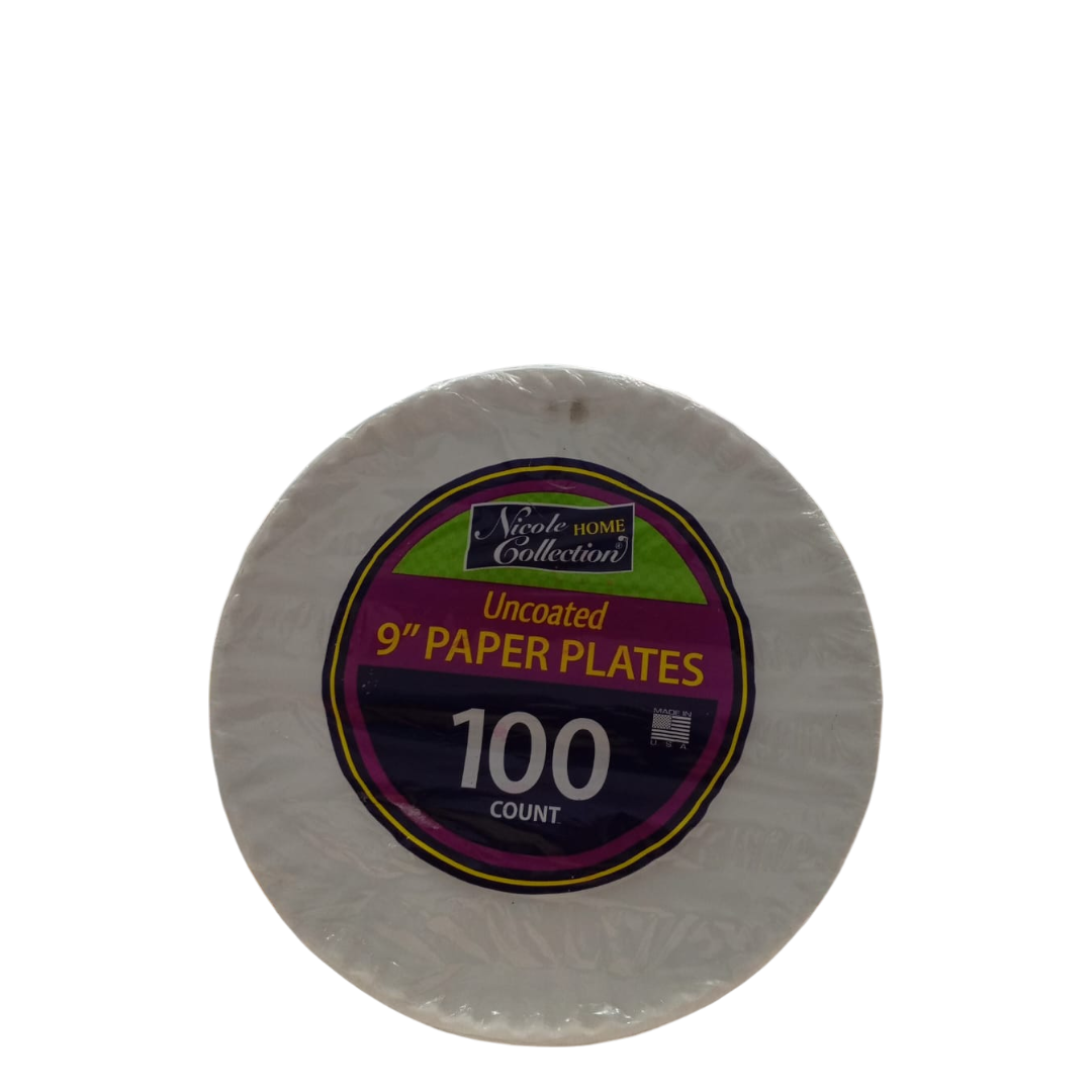 Nicole Home Collection Uncoated Paper Plates - 100 Count, 9"
