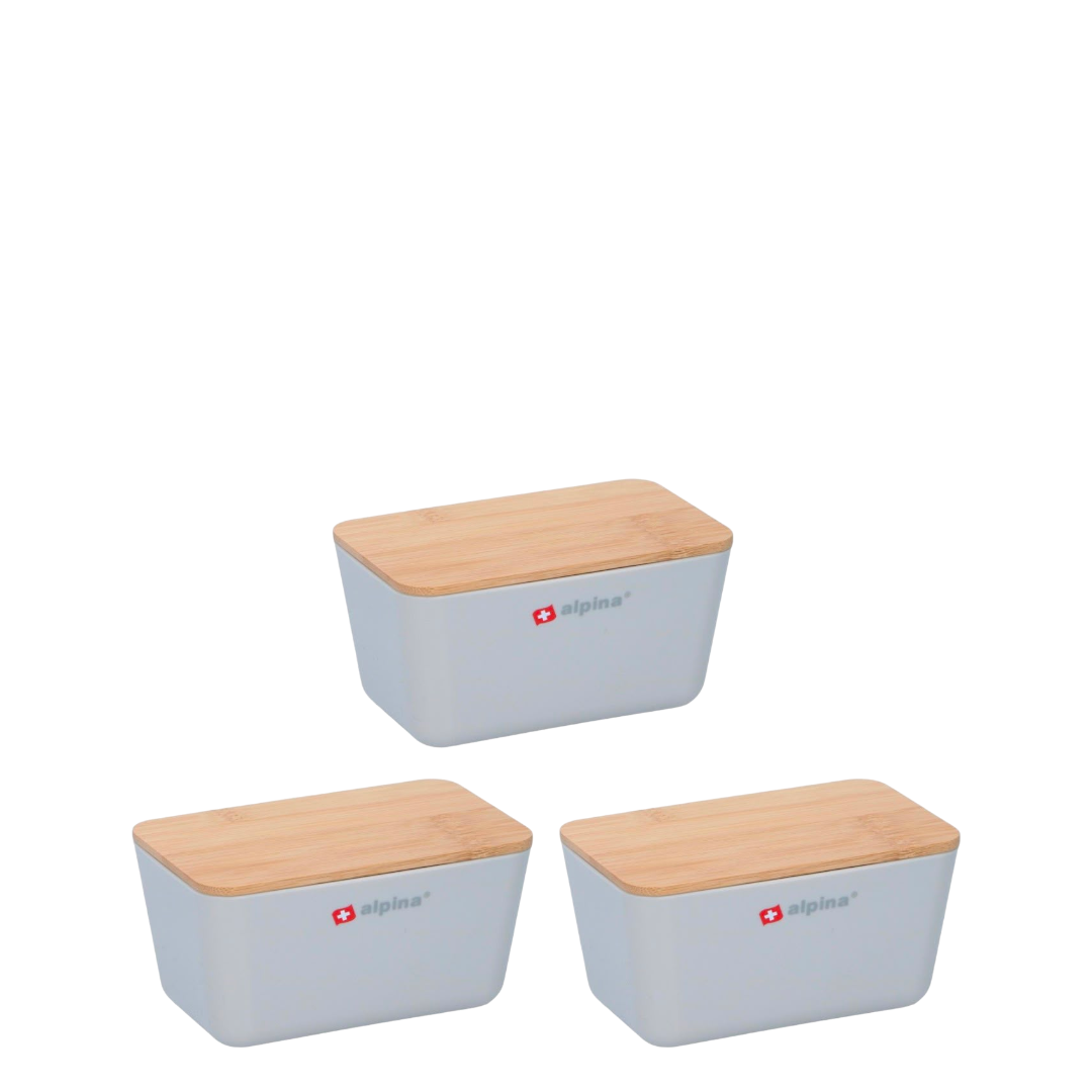 Alpina plastic storage box with bamboo lids - white: set of 3
