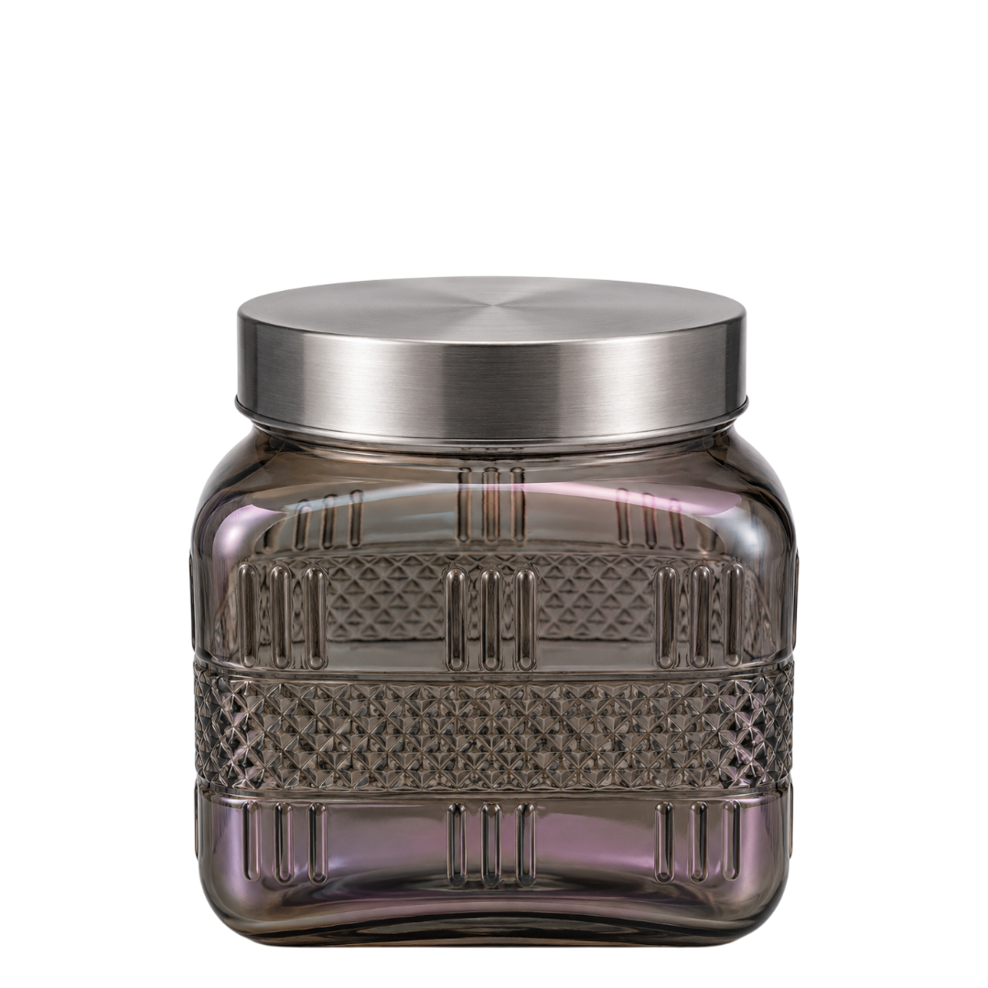 Walter Smoke Luster Embossed Glass Canister - 1.27 L