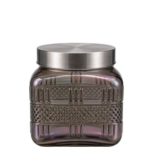 Walter Smoke Luster Embossed Glass Canister - 1.27 L