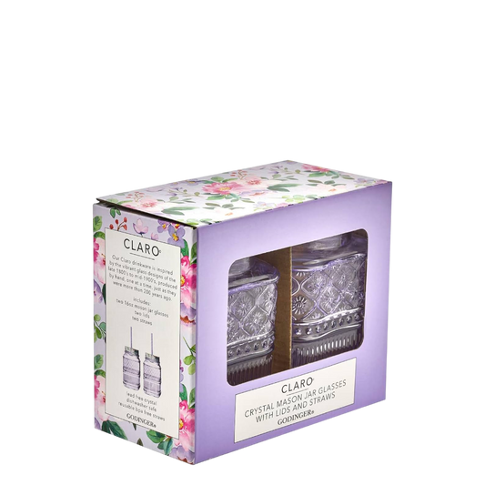 Flora Crystal Mason Jar Glasses With Straws - Set of 2