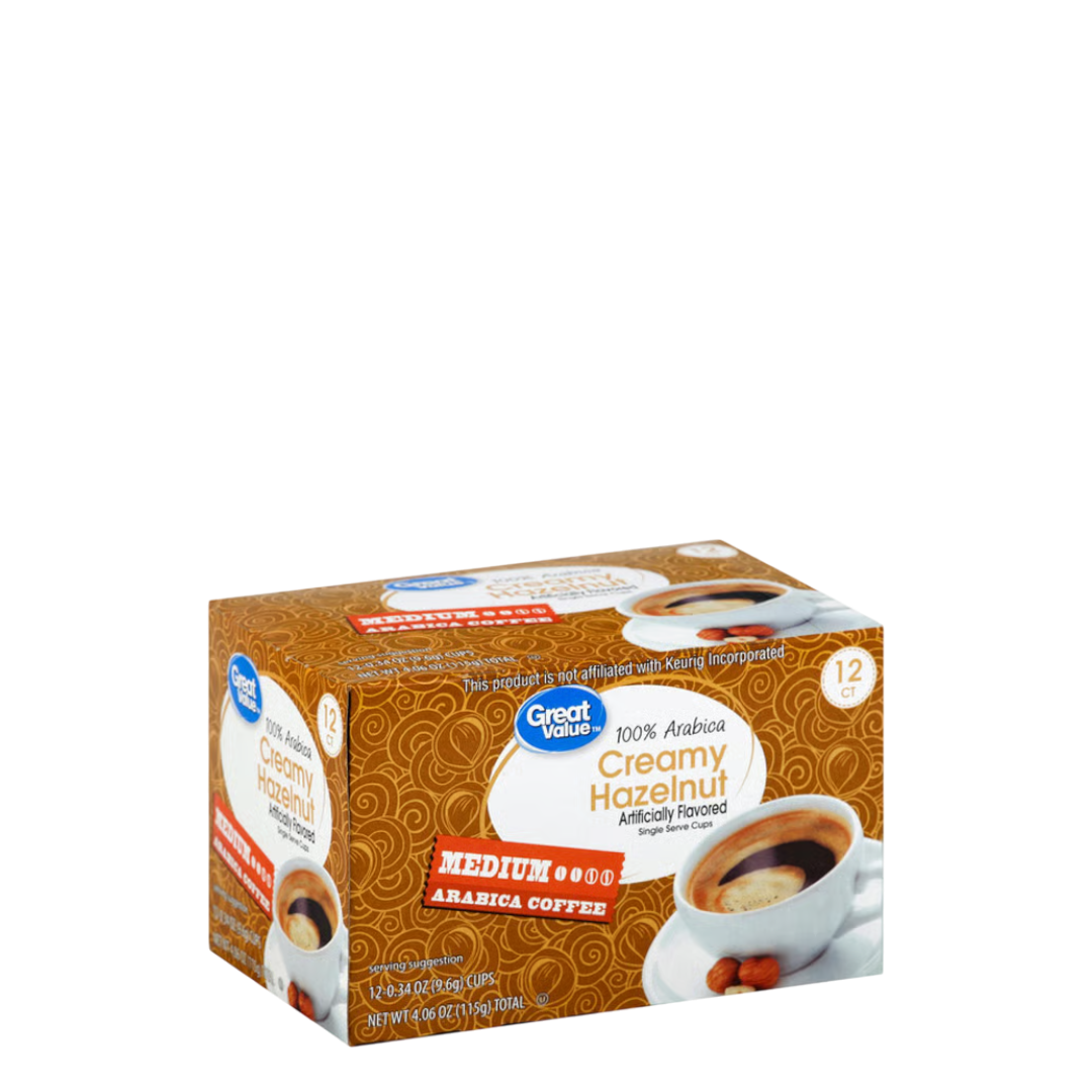 Great Value 100% Arabica Creamy Hazelnut Medium Roast Arabica Coffee Pods - 12 Ct