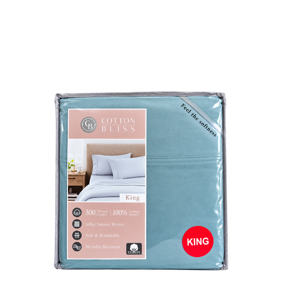 Cotton Bliss 100% Cotton 300 CT Blue King Size bedsheets