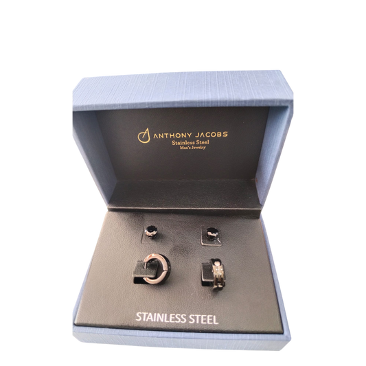 Anthony Jacobs Stainless Steel Men Black Stud & Hoop Earrings