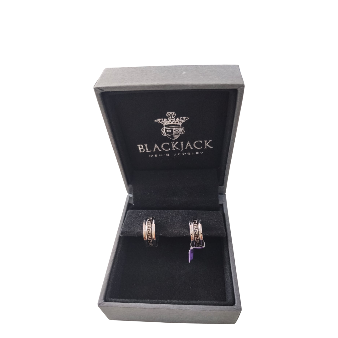 Black Jack Men Silver/Black Aztec Hoop Earrings