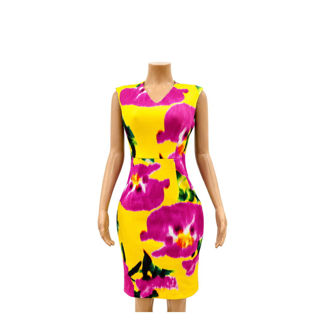 Calvin Klein Yellow/Pink Dress- CD5MV4J5- Size 4