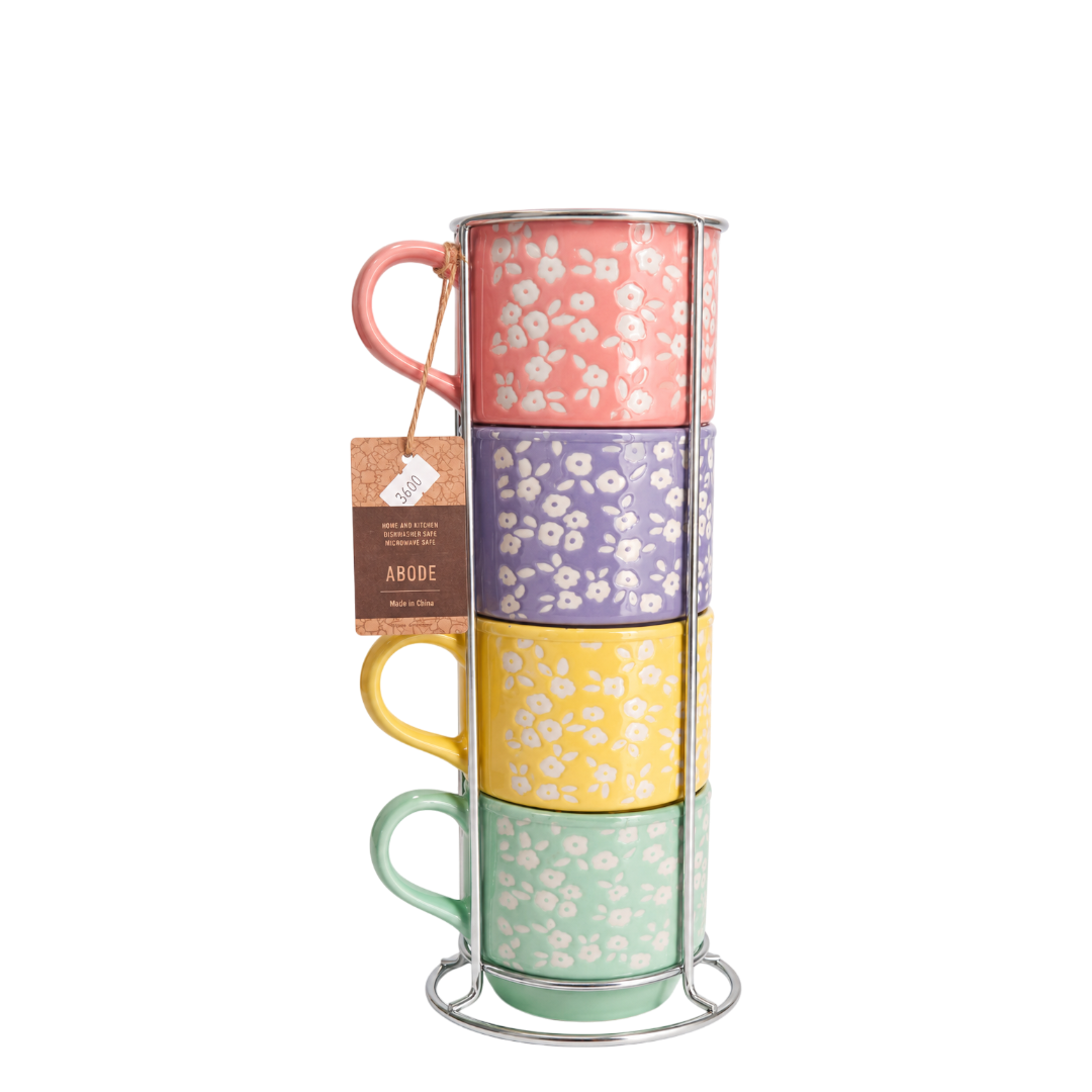 Abode stacking cups - 13 oz (3 green pattern, 3 assorted colors pattern)