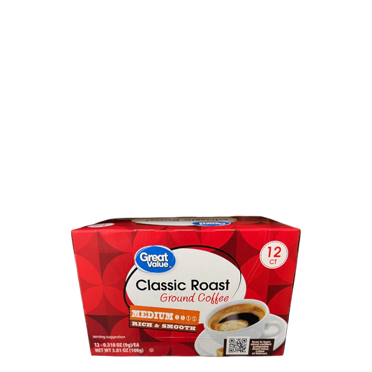 Great Value Classic Roast Ground Coffee Pods - 12 Count