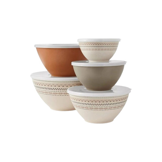 Bamboo Melamine Mixing Bowls With Lids - 10 Pieces