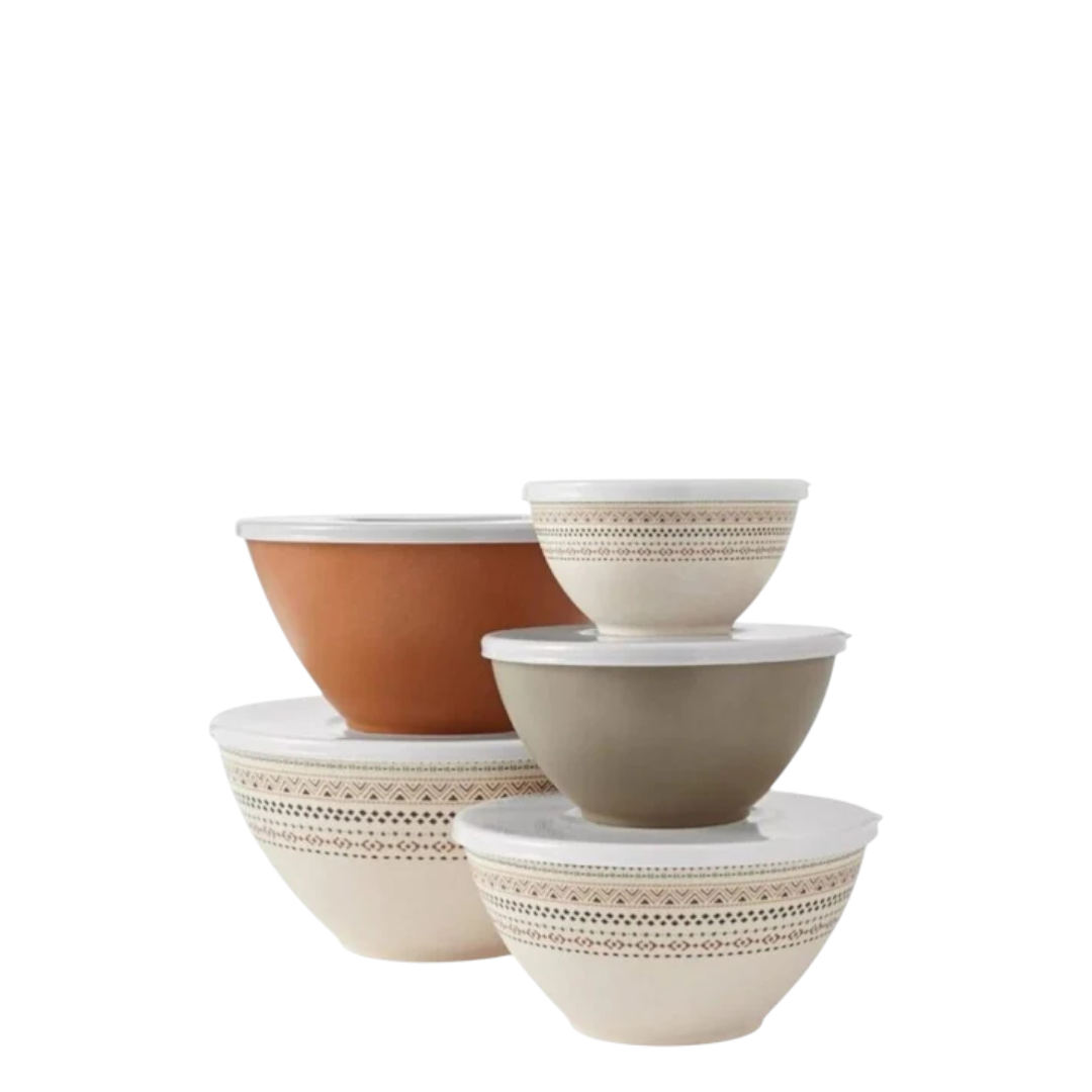 Bamboo Melamine Mixing Bowls With Lids - 10 Pieces