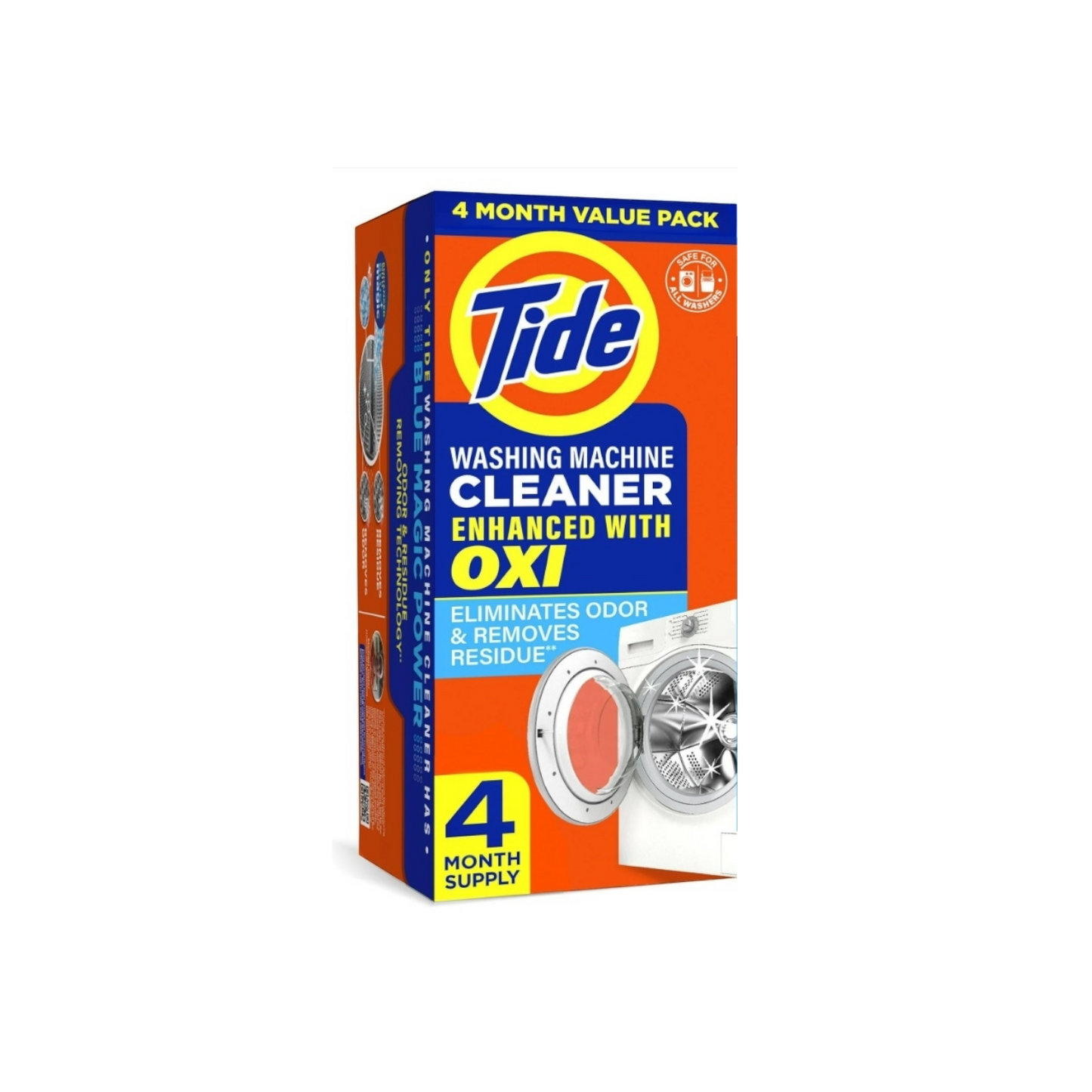 Tide Washing Machine Cleaner with Oxi Powder, Odor Eliminator and Washer Residue Remover, 4 Count