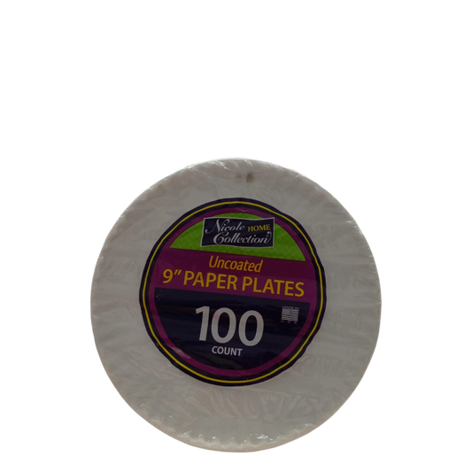 Nicole Home Collection Uncoated Paper Plates - 100 Count, 9"