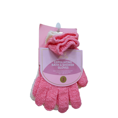 Ann Joy Exfoliating Bath & Shower Gloves - 3 Pairs