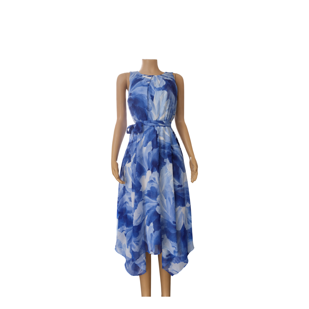 JH Sleeveless white and blue Chiffon Dress - 12