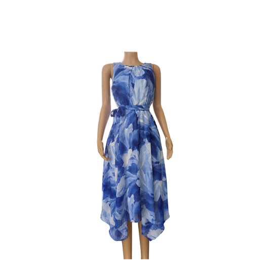 JH Sleeveless white and blue Chiffon Dress - 12