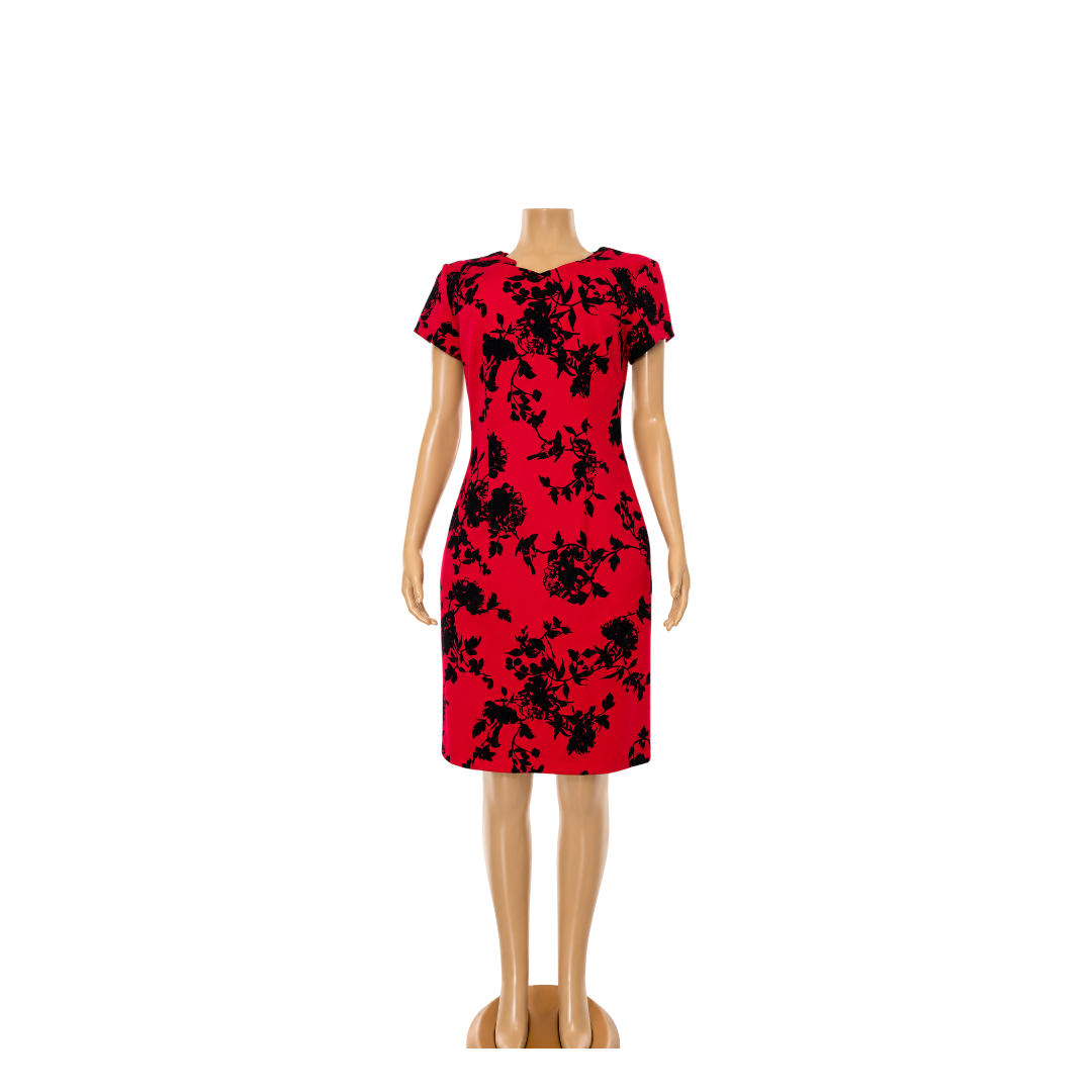 Connected Apparel Red & Black Velvet Dress- Size 10 -CK28