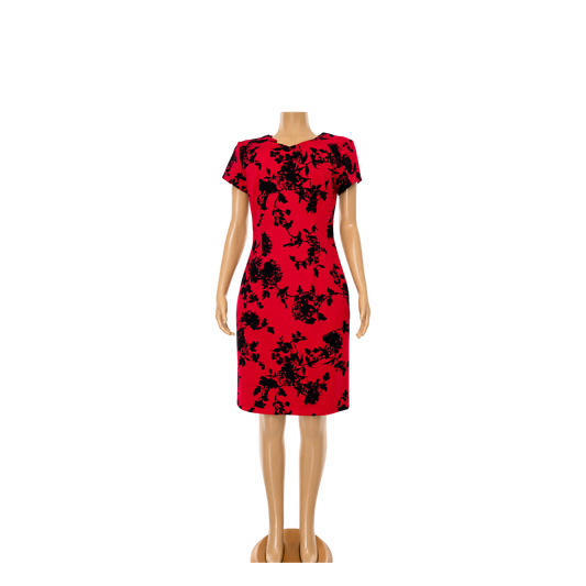Connected Apparel Red & Black Velvet Dress- Size 10 -CK28