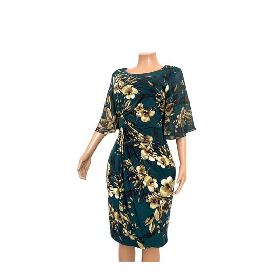 Connected Apparel green w/beige flowers Dress - Size 10