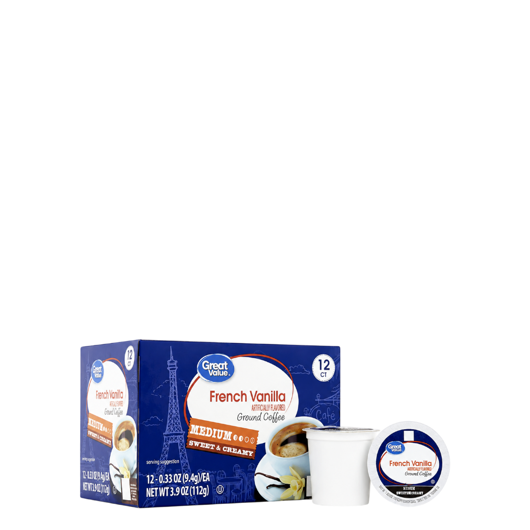 Great Value French Vanilla Cappuccino Mix Medium Roast Coffee Pods - 12 Ct