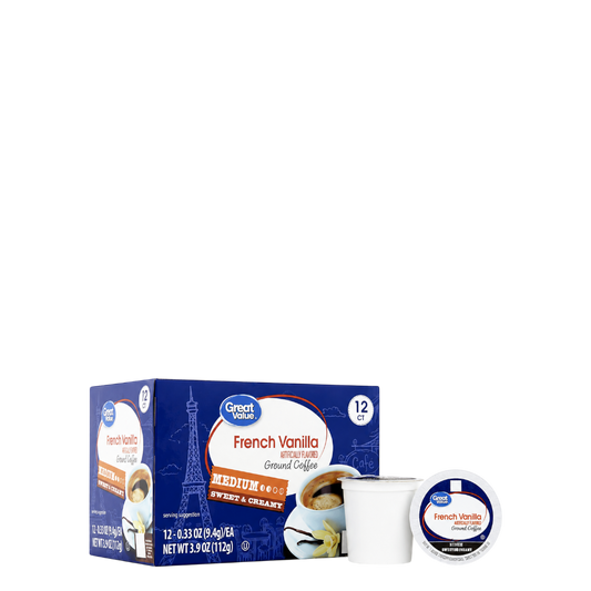 Great Value French Vanilla Cappuccino Mix Medium Roast Coffee Pods - 12 Ct
