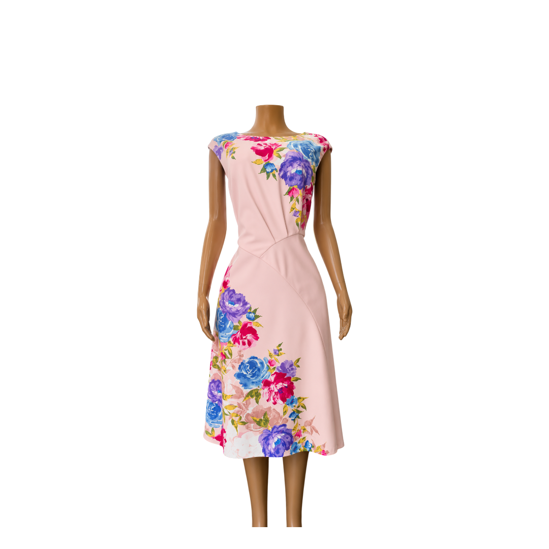 London Times- Pink/Berry  Flowered Dress- T7816M