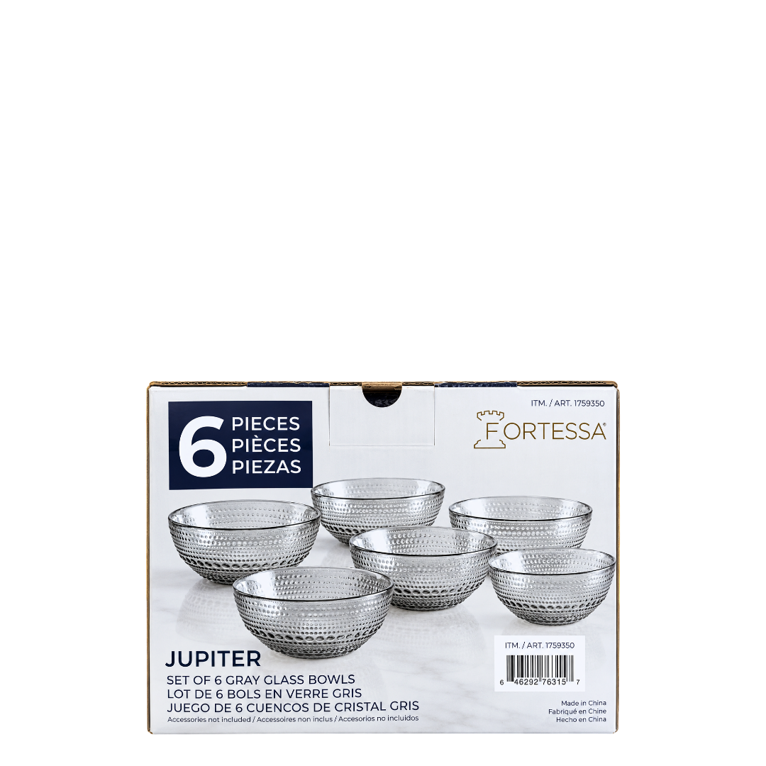 Fortessa Jupiter Gray Glass Bowls - Set of 6