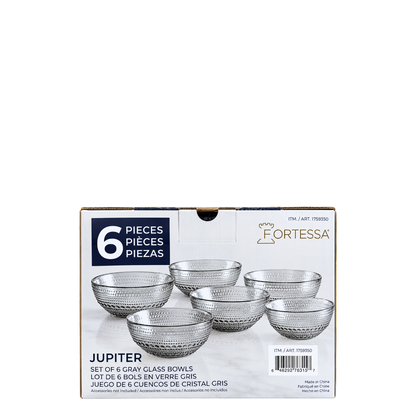 Fortessa Jupiter Gray Glass Bowls - Set of 6