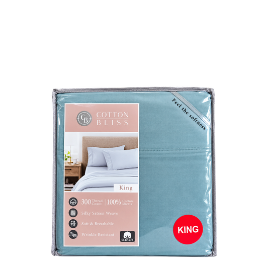 Cotton Bliss 100% Cotton 300 CT Blue King Size bedsheets