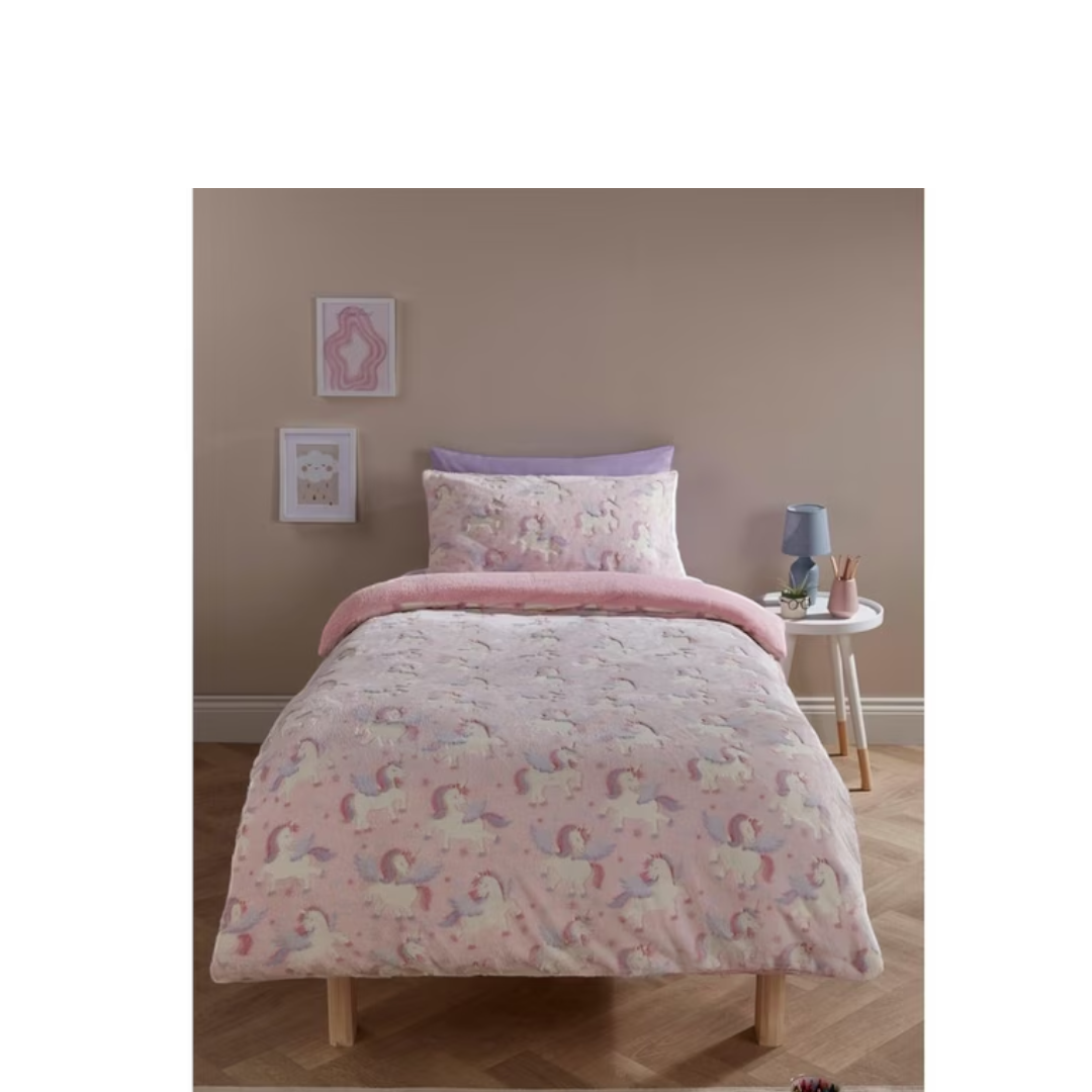 Homelife glow in the dark unicorn teddy fleece duvet