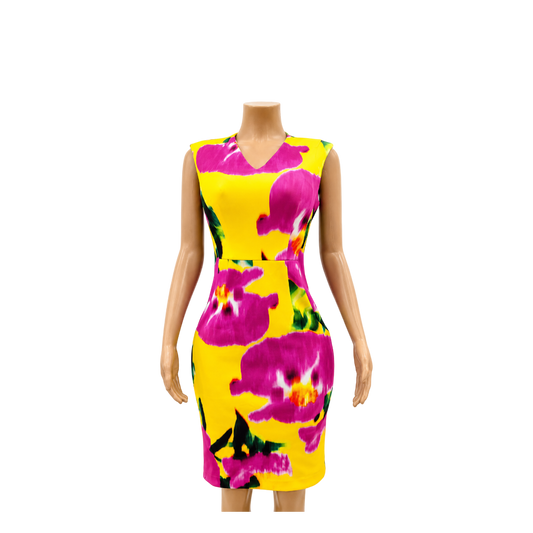 Calvin Klein Yellow/Pink Dress- CD5MV4J5- Size 4