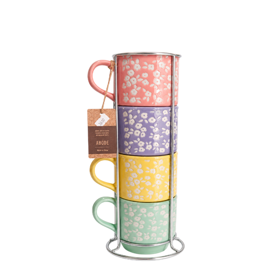 Abode stacking cups - 13 oz (3 green pattern, 3 assorted colors pattern)