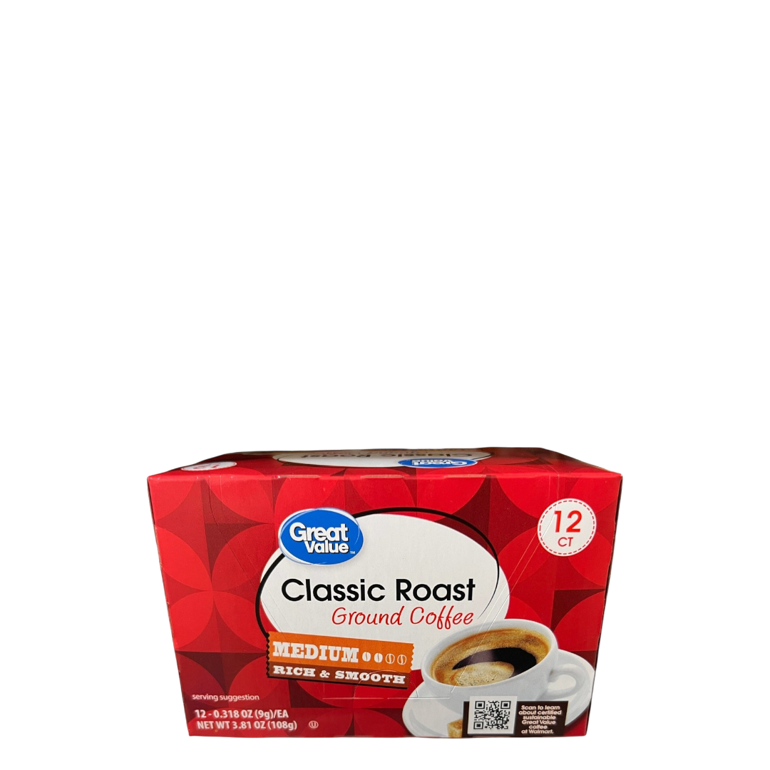 Great Value Classic Roast Ground Coffee Pods - 12 Count