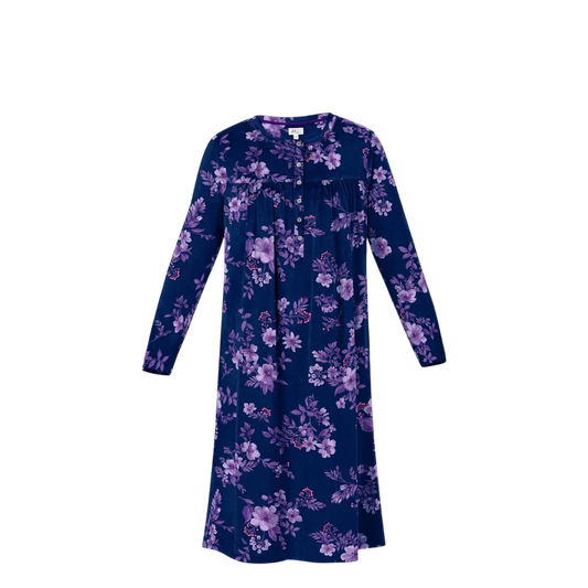 Aria Nightdress - Navy/purple print L - 9902449769
