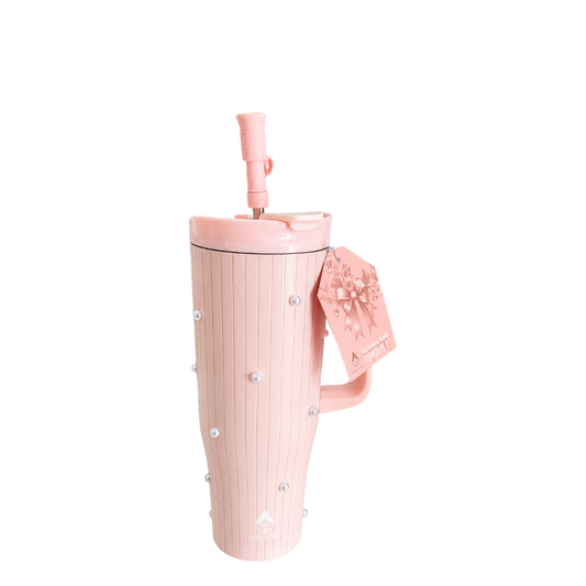 Wellnes 40 oz tumbler PINK/lines with pearls