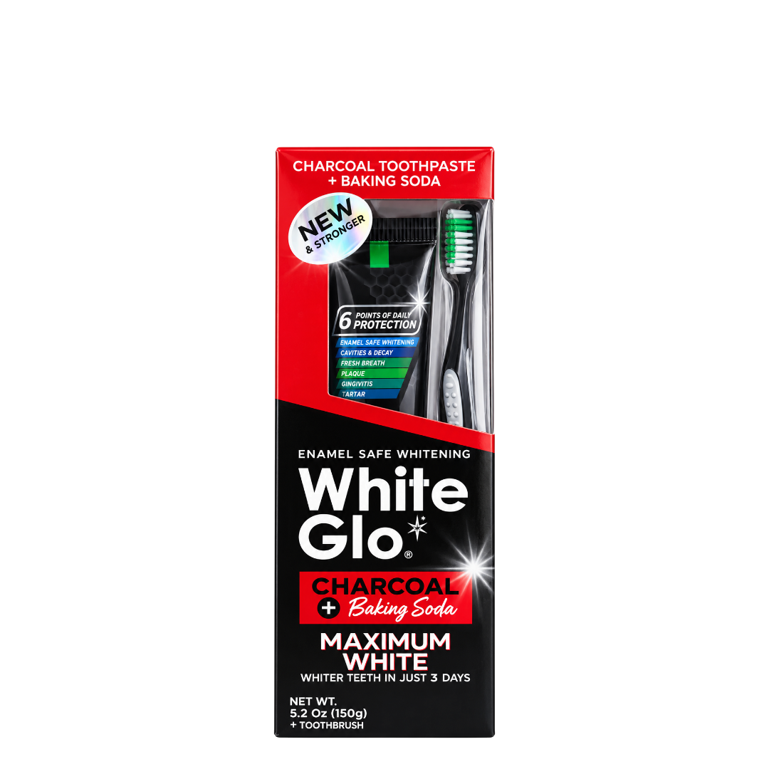 White Glo charcoal + Baking soda enamel safe whitening toothpaste - 00116